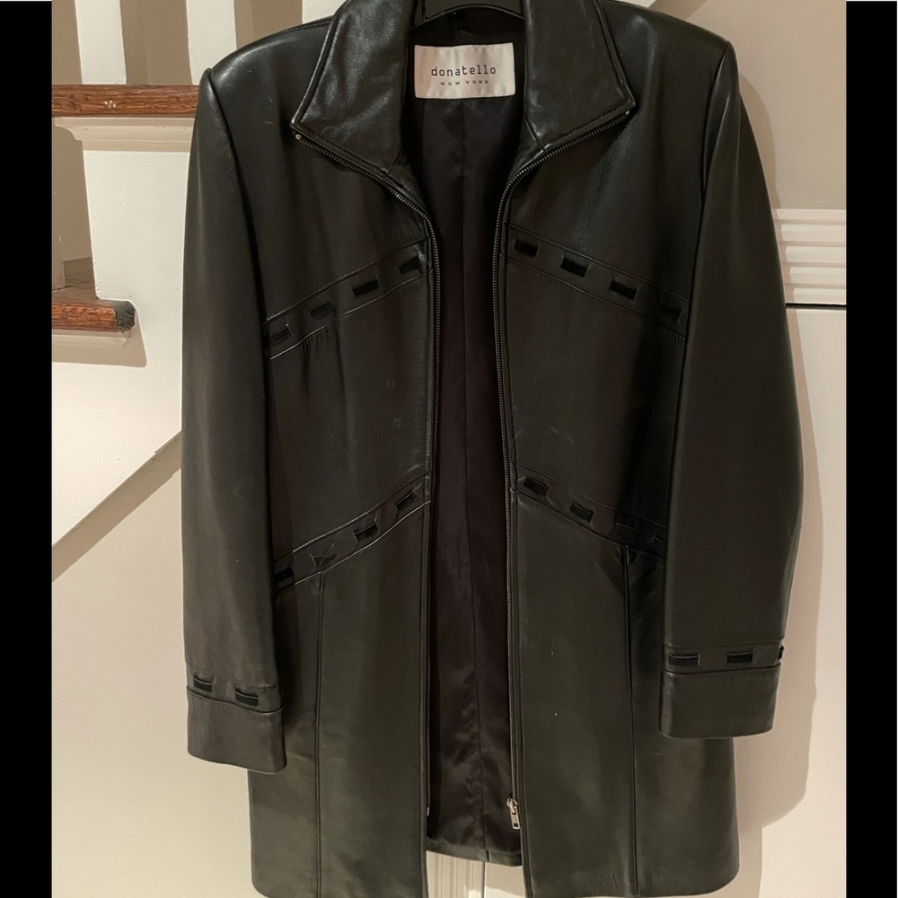 Black Italian leather 3/4 jacket with suede design
